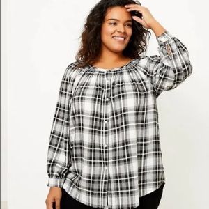 LOFT | Plus Plaid Smocked Neck Tunic Shirt